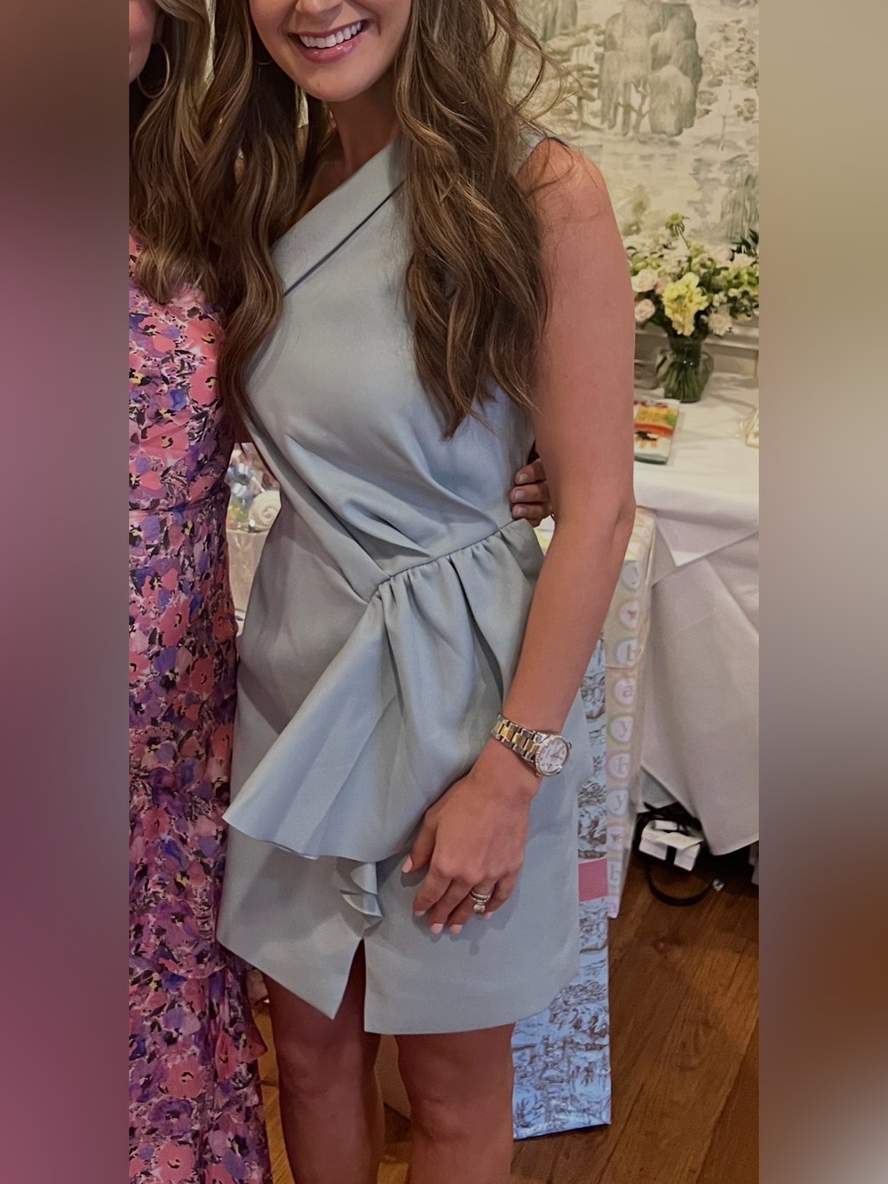 Elliatt One-Shoulder Pale Blue Cocktail Dress with Draped Peplum